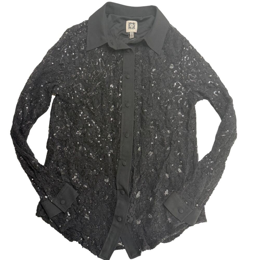 Anne Klein Lace Blouse Women's Black Size Small